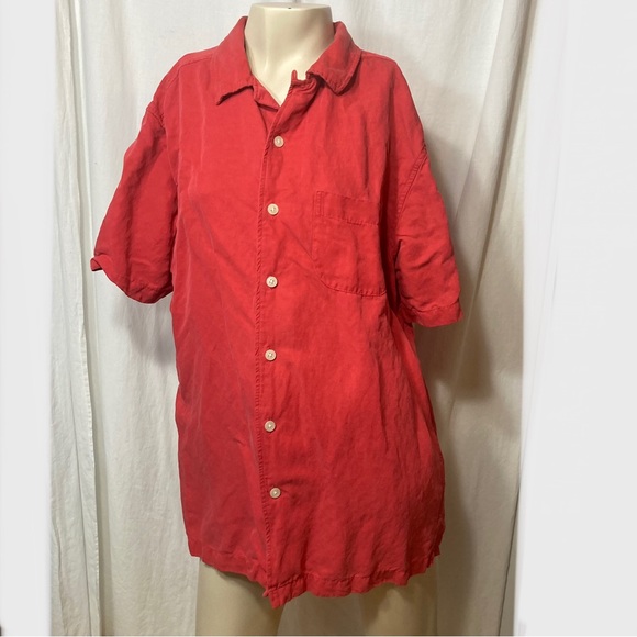 Cremieux Classics men’s button down shirt sleeve shirt linen silk medium red - Picture 1 of 10